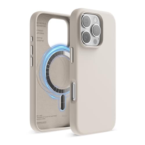 Image of elago Magnetic Silicone Case Compatible with iPhone 16 Pro Case 6.3 Inch Compatible with All MagSafe Accessories - Built-in Magnets, Soft Grip Silicone, Shockproof (Stone)