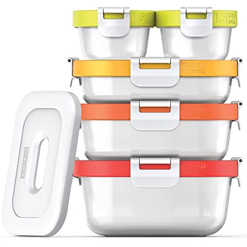 Image of Zoku Neat Stack 11-piece Food Storage Set, Color-coded Nesting Containers with Innovative Freezer Pack and Leak-proof Lids, Microwave, Freezer and Dishwasher Safe