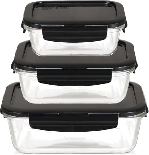 Image of Lock & Lock Boroseal Glass Food Storage Containers with Lids - Set of 3 Boxes - Square - for Ovens, Microwaves & Freezers - 160 ml, 380 ml, 630 ml