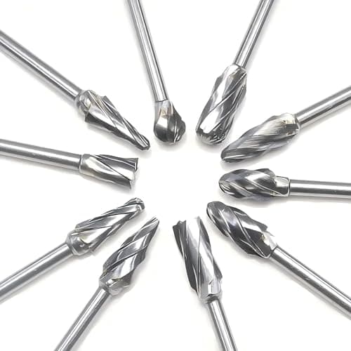 Image of Tungsten Carbide Rotary Burr Set for Dremel, 10PCS Carbide Double Cut Carving Burr Bits with 1/8” Shank Rotary Tool Accessories for Metalworking, Welding Seam Removal & DIY Crafting