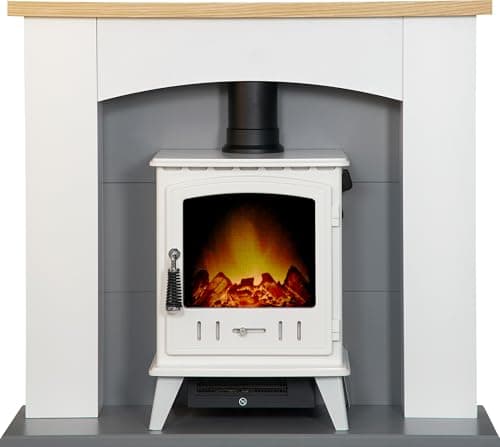 Image of Adam Huxley in Pure White & Grey with Aviemore Electric Stove in White Enamel, 39 Inch