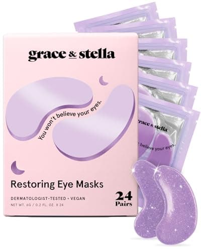Image of grace & stella Purple Under Eye Gel Patches with Retinol 24 Pairs - Dermatologist Tested Restoring Under Eye Masks for Puffy Eyes and Dark Circles, Gel Eye Mask, Under Eye Patches, Vegan, Cruelty-Free