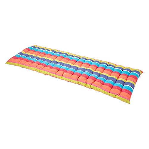 Image of HOMESCAPES Multi-Colour Stripe Garden Bench Cushion 3 Seater Seat Pad for Patio Furniture Kitchen or Dining Bench Indoor & Outdoor Use Comfortable 100% Cotton Thick Cushion 143 cm Wide