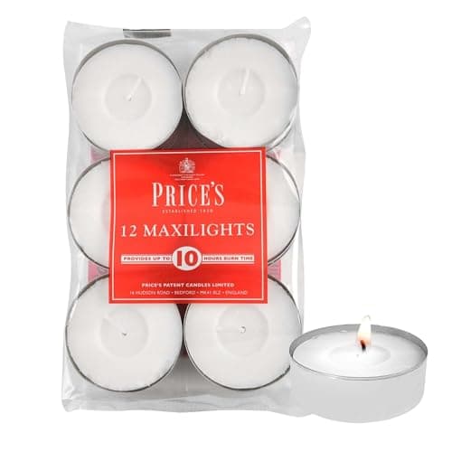 Image of Price's - Maxi Tealights - Pack of 12 - Unscented - 10 Hour Burn Time - Quality White Wax