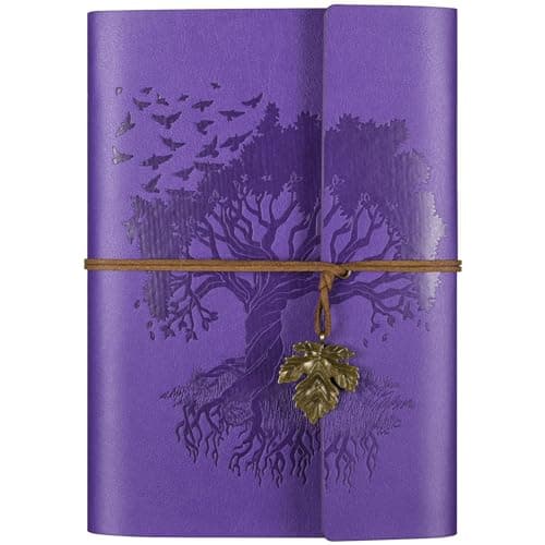 Image of Leather Journal Notebook, Travel Journal with 2 Pockets, Vintage Refillable Journal for Writing, Diary Journal for Women, Men, Girls and Boys, 100GSM Blank Paper, 160 Pages (Purple A5 16.5 x 23.4cm)