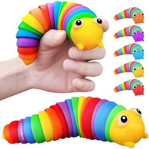 Image of 2 Pieces Articulated Fidget Toy, Rainbow Caterpillar Toy Ocean Shark Decompression Toys, Stim Toy Decompression Fun Autism ADHD Fidgeting Children's Toys Adults (Rainbow Caterpillars)