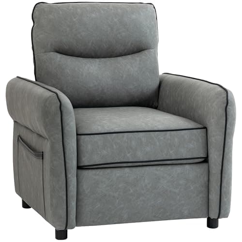 Image of HOMCOM Armchair, Modern Accent Chair with Thick Cushion, High-Resilience Foam, Side Pockets, Quick Assembly, Faux Leather Chair for Living Room, Bedroom, Home Office, Grey