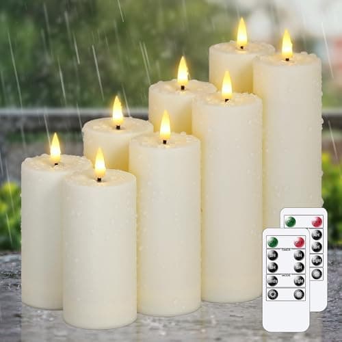 Image of Zevanor Flameless Waterproof 5.5cm x10cm 10cm 12.5cm 12.5cm 15cm 15cm 17.5cm 17.5cm LED Candles with Remote Control and Timer, Battery Operated Plastic Ivory Pack of 8 Outdoor Flickering Warm Light