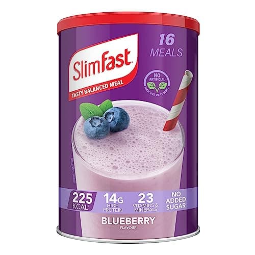 Image of SlimFast Meal Replacement Shake for Weight Loss & Balanced Nutrition, Vitamins and Minerals, Low Calorie, High Protein, Blueberry Flavour, 16 Servings, 20 Ounce, Packaging May