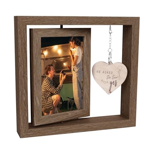 Image of He Asked She Said Yes Photo Frame - Proposal Engagement Gifts for Couples with Heartfelt Message - Rotating 2-Sided Wood Photo Frame, Perfect Wedding & Newlywed Gifts