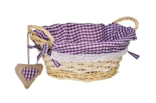 Image of Premier Housewares Round Picnic Blanket Basket Hamper Handles Picnic Basket Washable Gingham Lining Purple Hamper Baskets for Gifts Bread Basket,H12 x W23 x D23cm