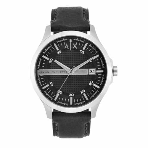 Image of Armani Exchange Hampton Men's Quartz Watch with Black Dial and Black Leather Strap AX2101
