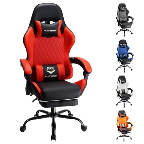 Image of play haha Gaming Chair Ergonomic Reclining Seat With Footrest Adjustable Headrest And Lumbar Cushion High Back Support Padded Armrests Faux Leather Finish,Desk Chair