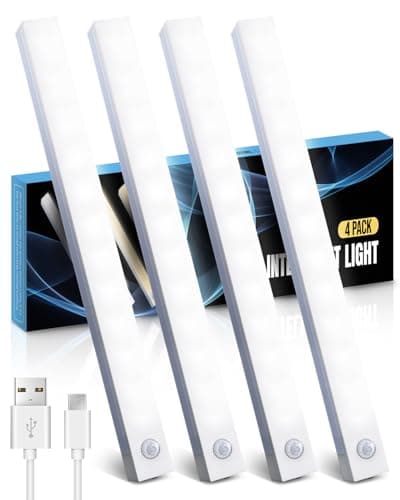 Image of KALAHOL Under Cabinet Kitchen Lights 4 Pack, 4 Modes, USB Motion Sensor Cupboard Light, USB Type-C, Stepless Dimming, with Magnetic Sticker, for Kitchen Wardrobe Bedroom Stairs (Cold White)