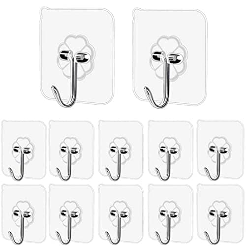 Image of Pubiao Self Adhesive Hooks Heavy Duty Anti-Skid Traceless Sticky Hook for Kitchen Bathroom Clothes Office Ceiling Hanger -12 Pack