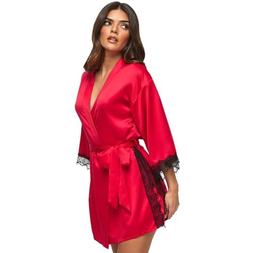 Image of Ann Summers Cherryann Satin Robe Satin Dressing Gown for Women, Lightweight Dressing Gown, Tie Waist Kimono Dressing Gowns - Genuine Womens Lingerie Nightwear Red
