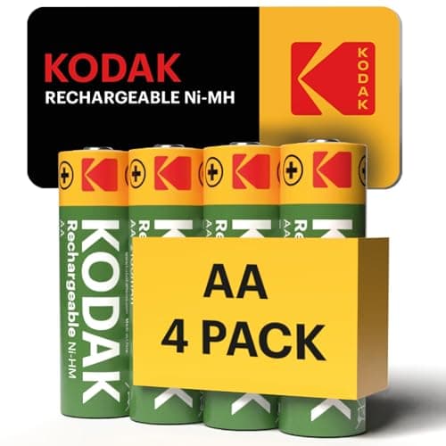 Image of Kodak 4-Pack AA Rechargeable Batteries, Double A Ni-MH 2600mAh Battery Pack, 1.2V, HR6, Ideal for High-Drain Electronic Devices, Recharge up to 300 Cycles, Pre-Charged, Long-Lasting Power