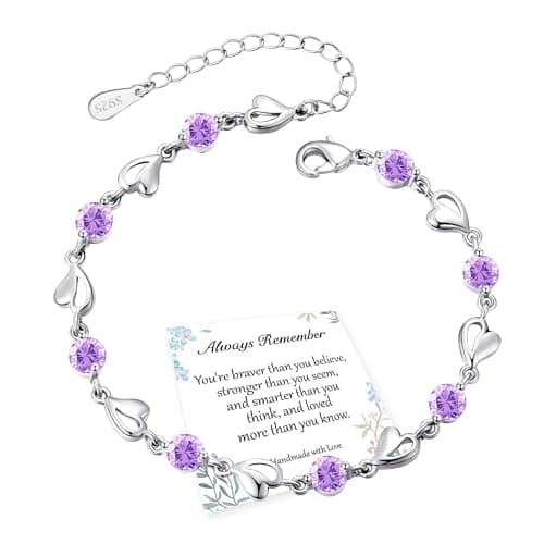 Image of EXGOX Silver Love Heart Bracelet - 925 Sterling Silver, Shiny Crystal Diamond, Adjustable, For Women & Girls