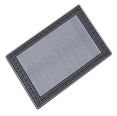 Image of Door Mats Indoor Non Slip Mat Carpet Runners for Hallways Geometrical Border Low Profile Washable Runner Rug for Kitchen, Front Door Hall Hallways Living Room (66 x 110 cm, Grey Black)