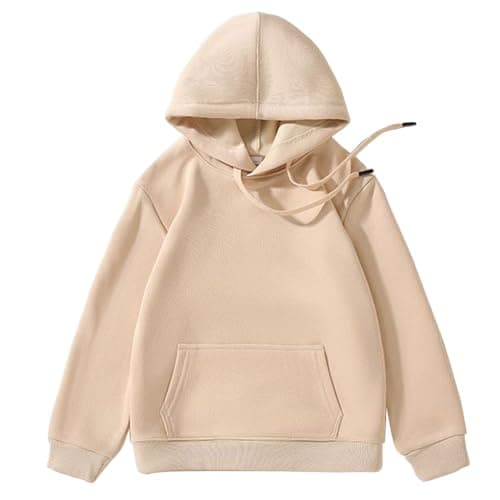 Image of Hedmy Kids Hoodies Boys Girls Long Sleeve Hooded Pullover Sweatshirt with Pockets Drawstring Athletic T-Shirt Beige 11-12 Years