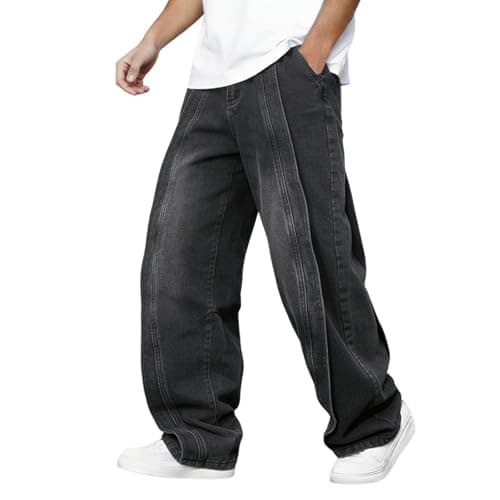 Image of Baggy Jeans for Men UK Y2K Streetwear Vintage Jean Casual Loose Fit Denim Pants with Wide Leg Casual Straight Leg Trousers Teenager Boys Skateboard Trouser Hip Hop Jeans for Everyday Wear 2026