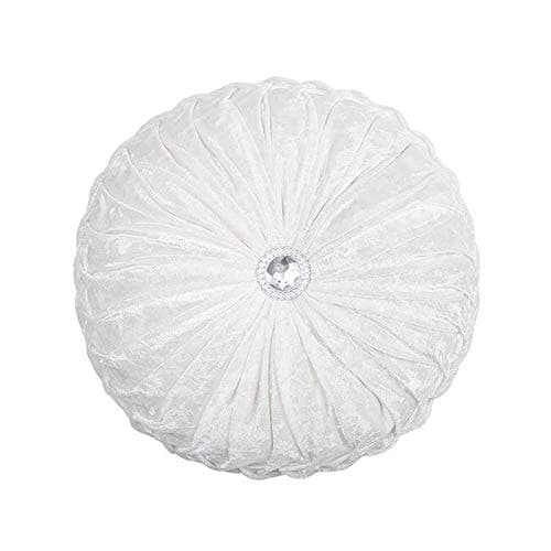Image of Householdfurnishing Crushed Velvet Cushion Round Filled Small & Large Stitched with Diamond (White, 45 x 45)