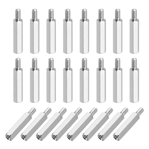 Image of sourcing map Hex Spacer Screws, M3x20mm+6mm Male to Female Thread Brass Nickel Plated Motherboard Standoffs Spacer Pillars for PCB Circuit Boards FPV Quadcopter Drone DIY, Pack of 24