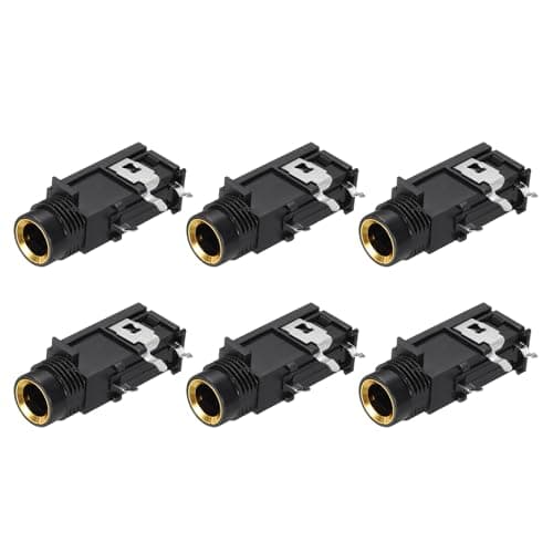 Image of sourcing map 6pcs 1/4" 6.35mm Stereo Audio Jack, 50V 3 Pin Female Gold Plated PCB Mount Jack Video Connectors Stereo Headphone Socket for Headphone, Speaker, Car Audio, 33x17x13mm