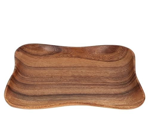 Image of Premier Housewares Acacia Wood Concave Rectangular Serving Dish – Natural Wooden Tray for Snacks, Starters & Table Presentation (26 x 18 x 2.5 cm)