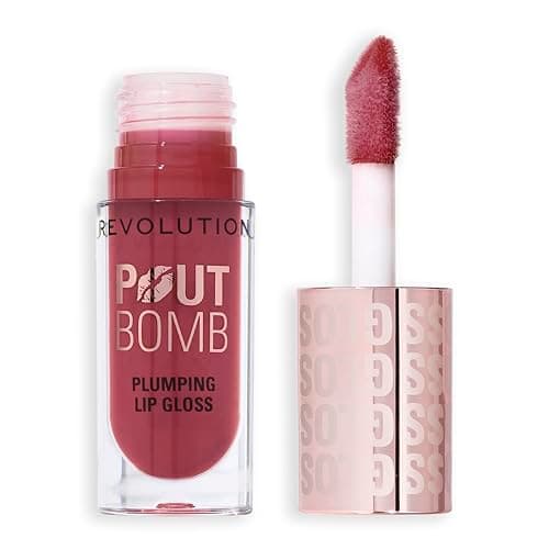 Image of Revolution Beauty, Pout Bomb Plumping Lip Gloss, High-Shine for Glossy, Fuller & Plump Lips with Hyaluronic Acid & Peptides, Vegan & Cruelty-Free, Wild Mauve Pink