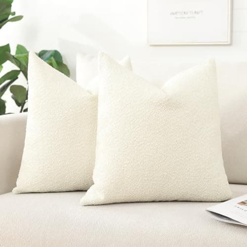 Image of Artscope Pack of 2 Textured Boucle Cushion Covers Square Pillow Cases Cozy Soft Decorative Couch Pillow Covers for Chair Sofa Bedroom Living Room Home Decor 45x45cm, Cream Beige