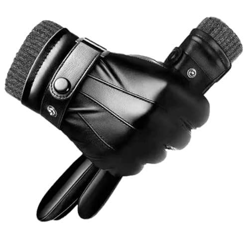 Image of BDSHUNBF Men's Leather Gloves - Black Winter Thermal Touch Screen Gloves - Warm and Stylish - Leather Mittens (2pcs)