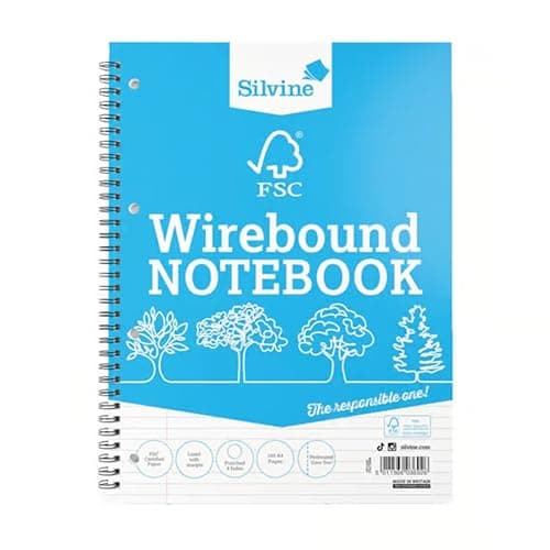 Image of Silvine A5 Everyday FSC Twin Wire Notebook - Ruled 8mm Feint, 160 pages of FSC Certified Paper. Ref FSCTWA5