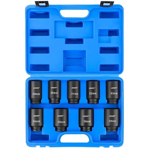 Image of DASBET 1/2" Drive Deep Impact Socket Set 9PCS Axle Nut Impact Socket Set 6 Point 29-38mm Drive Metric Axle Hub Nut Set