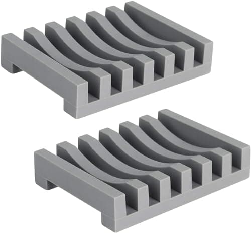 Image of Topsky 2-pack Silicone Soap Dish with Self-emptying Drainage Soap Holder for Kitchen Shower Room Bathroom (Grey)