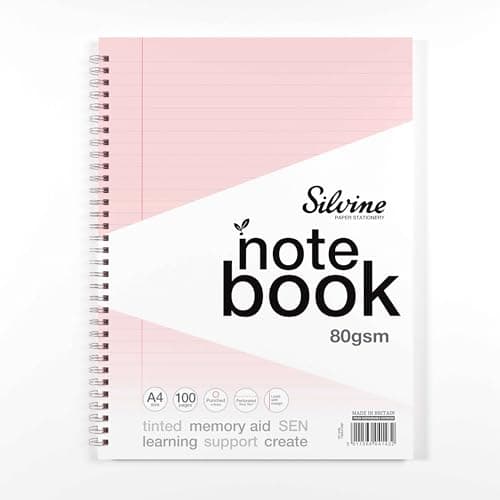 Image of Silvine A4 Pink Paper Dyslexia Notebook - Lined with Margin (100 Pages)