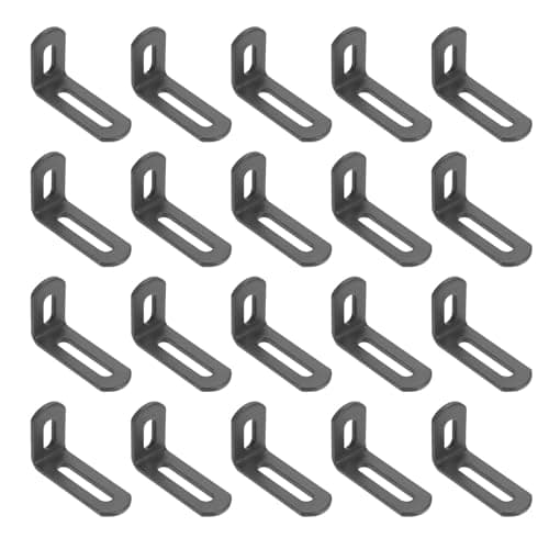Image of sourcing map 20 Pcs Adjustable Right Angle Brackets, Slotted L-Shape Corner Bracket 50mm, 90 Degree Steel l Bracket Support for Shelves, Wood Furniture Construction, Deep Grey