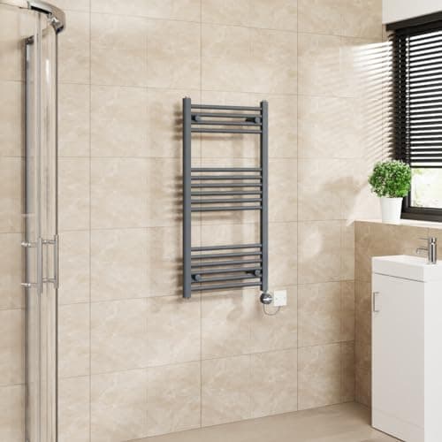 Image of Warmehaus Touch Screen Thermostatic Electric Bathroom Straight Heated Towel Rail Warmer Radiator with Timer Anthracite - 1000x500mm