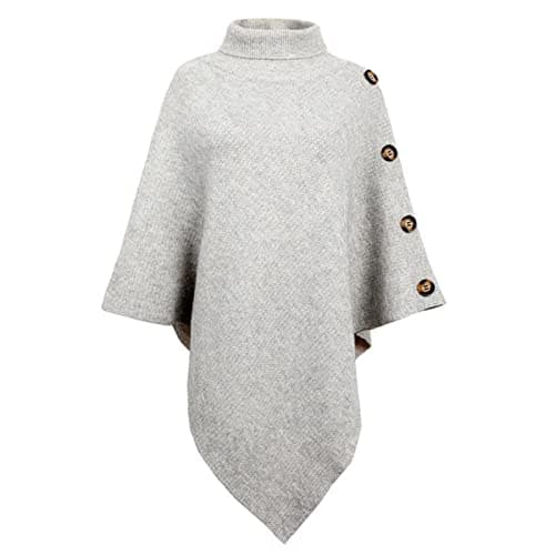 Image of TBSCWYF Ladies Poncho High Collar Shawls with Buttons Elegant Knitted Cape for Women Womens Cape Shawl Wrap Long Knitted Sweater Folded Roll Neck Button Jumper Ladies Poncho Top One Size