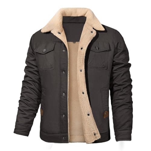 Image of Vancavoo Winter Jackets for Men Fleece Lined Warm Military Industry Coat Thick Casual Cargo Jacket with 5 Pockets Lapel Collar Cotton for Outdoor Work Autumn Winter(Dark Grey,XXL)