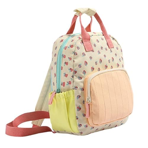 Image of Godneei Strawberry Print Mini Backpack, Girl's Kindergarten Backpack, Casual Backpack, Travel Bag, Apricot, Size S