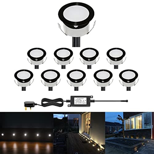 Image of CHNXU Low Voltage Outdoor LED Decking Lights 30mm Recessed Garden Lights Waterproof IP67 Deck Lighting Kits for Kitchen Plinths, Bathroom, Patio Deck, Yard, Garden (10 Pack, Cold White (Black))