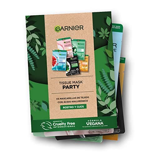 Image of Garnier Gift Collection 5 Face Masks with Hyaluronic Acid for Face and Eyes, Vegan Formules, Approved by Cruelty Free International