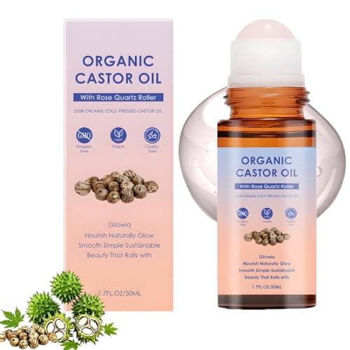 Image of Organic Castor Oil Rose Quartz Roller Ball, 50ml Organic Castor Oil Roll On with Rose Quartz Rollers, Organic Castor Oils Roller Ball, 100% Pure Cold-Pressed, Natural Ingredients, for All Skin (1PC)