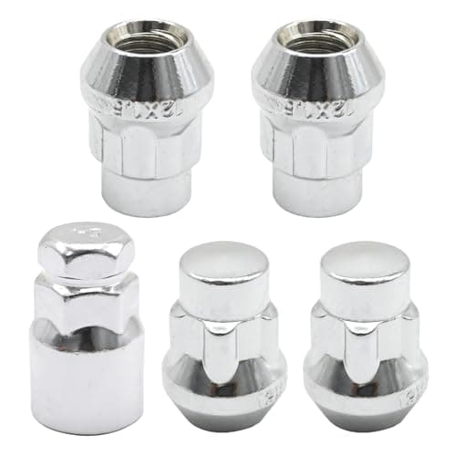 Image of Ollanoos 5Pcs Alloy Wheel Locking Nuts, M12x1.5 Silver Tapered Wheel Nuts, Replacement for Ford Focus 2010-2018 Replacement for Toyota Corolla 2014-2020