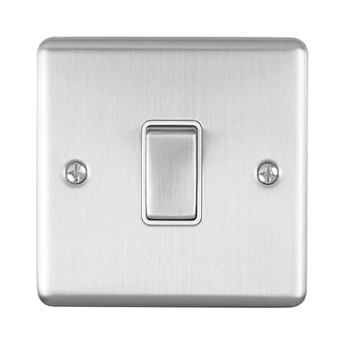 Image of Kooples Hardware Enhance Decorative Light Switch 1 to 4 Gang Screwless Brushed Chrome with White Trim Wall Plate UK (Satin Stainless Steel, 1 Gang with White Trim)