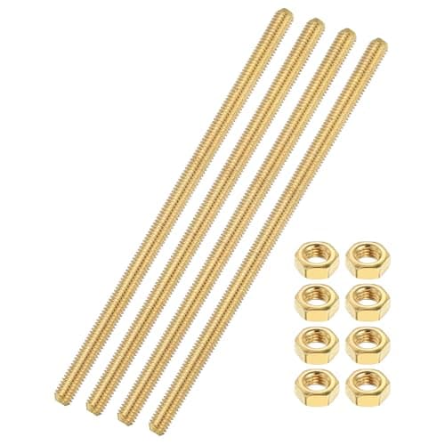 Image of sourcing map 4 Sets Brass Fully Threaded Rod, M4x0.7mm Pitch Right Hand Threads Studs with Solid Brass Hex Nuts, 100mm/4" Long Threaded Screw Rods Fasteners for Anchors Bolts Hangers Clamps