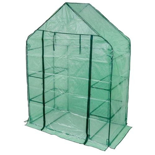 Image of Walk-In Greenhouse with Shelves 143x73x195cm – Reinforced PE Cover Portable Outdoor Garden Green House for Plants Tomatoes Seedlings Vegetables – Heavy Duty Mini Grow House( Green)