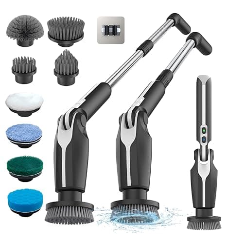 Image of Leebein Electric Spin Scrubber, Upgraded Electric Scrubber for Cleaning, Spin Scrubber with Long Handle & 8 Replaceable Brush Heads, Remote Control Shower Cleaner Brush for Bathroom, Floor
