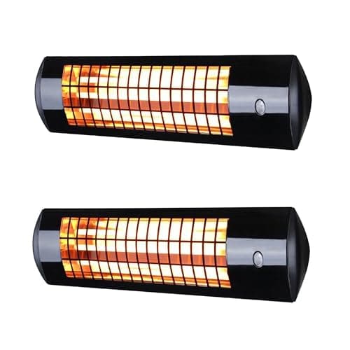 Image of Heatlab 1.8kW Wall Mounted IPX4 Quartz Patio Heater with 3 Power Settings in Black Pack of 2
